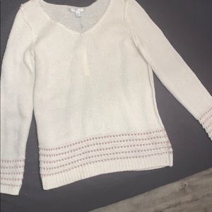 Lauren Conrad White Knit Sweater with Gold Accent